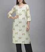 Jaipur Fashion Mode Womens Cotton and Chanderi Floral Print Straight Kurta Palazzo Duptta Set (Cream)