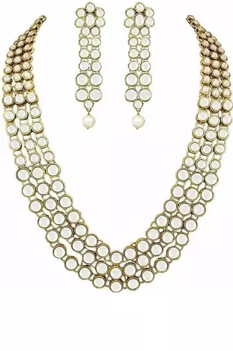 Gold  Alloy Kundan Necklace Set with Earrings for Women