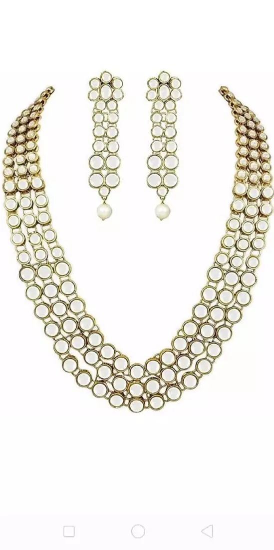 Gold  Alloy Kundan Necklace Set with Earrings for Women