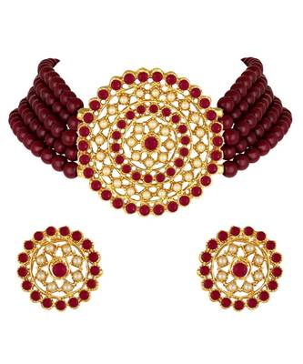 Red Alloy and Pearl Choker Necklace Set for Women 1