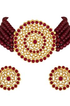 Red Alloy and Pearl Choker Necklace Set for Women