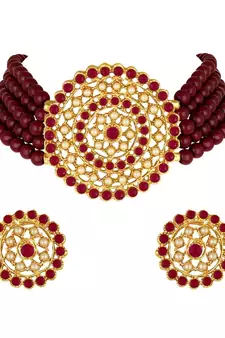 Red Alloy and Pearl Choker Necklace Set for Women
