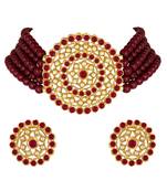 Red Alloy and Pearl Choker Necklace Set for Women