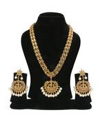 Gold Plated Antique Rani Haar Kundan White Pearl Drop Necklace Set