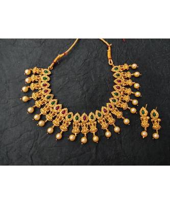Gold Plated Traditional South Style Necklace Set For Women 2