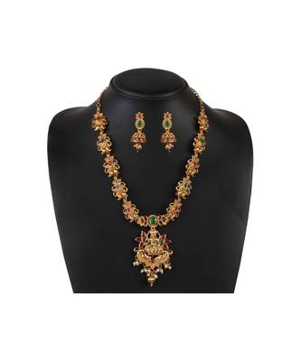 Gold Plated Designer Temple Necklace Set fOr Women 1
