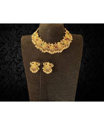 Gold Plated Temple Choker Necklace  Set For Women 2