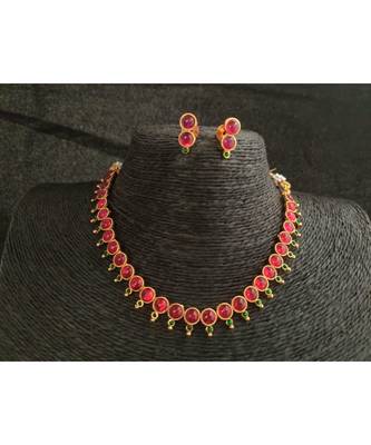 Gold Plated Red Stone Studded Necklace Set For Women 2