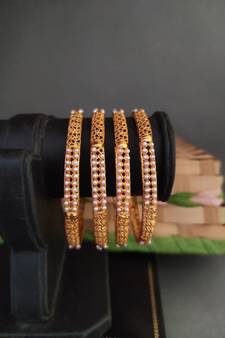 Gold Plated Pearl Bangle Set of 4