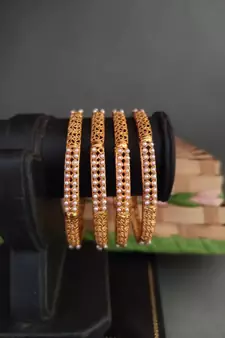Gold Plated Pearl Bangle Set of 4