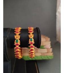 Gold Plated Stome Studded Laxmi bangle Set Of 2