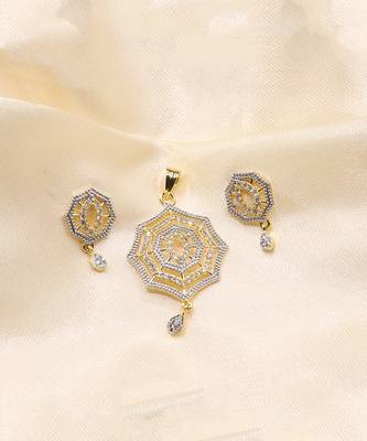 Gold Plated American Diamond Jewellery Mangalsutra Pendant with Chain for Women 1