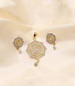 Gold Plated American Diamond Jewellery Mangalsutra Pendant with Chain for Women