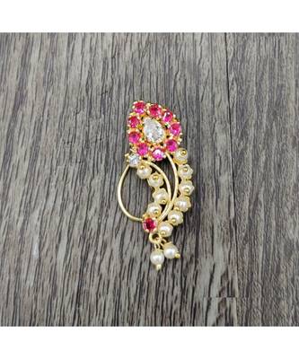 Traditional Maharashtrian Nose ring without piercing Pearl Gold Plated Nath Clip On Nose Ring For Women 1