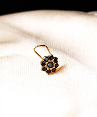 Gold Plated Black Stone Studded Nose Ring 1