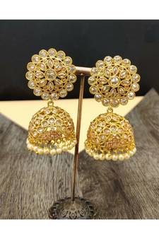 Gold Plated Stone Studded Designer jhumki