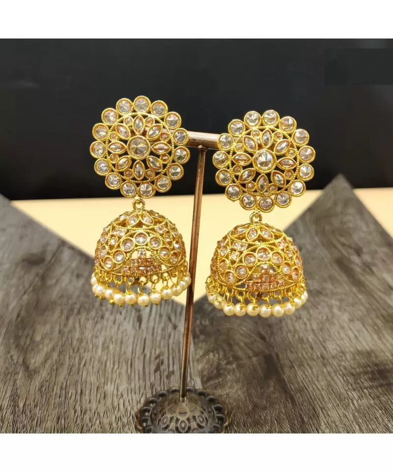 Gold Plated Stone Studded Designer jhumki