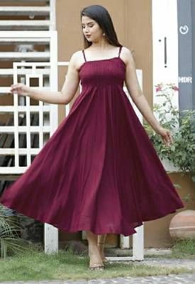 Wine plain viscose rayon maxi-dresses 1