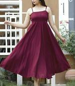 Wine plain viscose rayon maxi-dresses