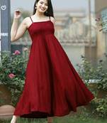 Maroon plain viscose rayon maxi-dresses