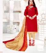 Red handwork cotton unstich straight fit churidar salwar suits