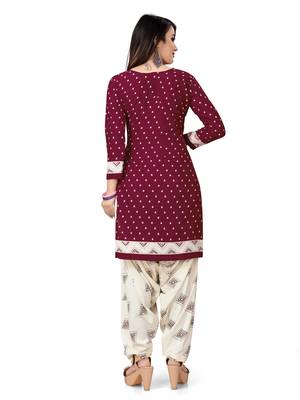 Maroon printed crepe salwar 4