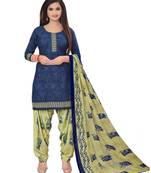 Blue printed crepe salwar