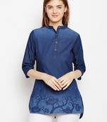 Navy-blue printed denim tunics