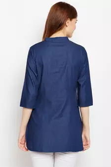 Navy-blue printed denim tunics