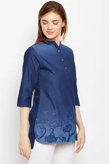 Navy-blue printed denim tunics