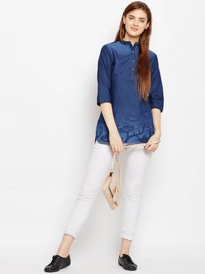 Navy-blue printed denim tunics 4