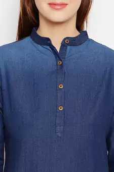 Navy-blue printed denim tunics