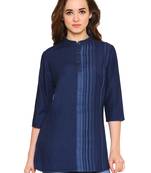 Navy-blue printed denim tunics