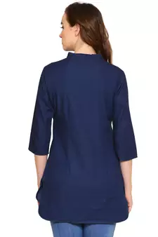 Navy-blue printed denim tunics