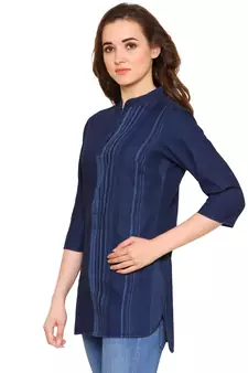 Navy-blue printed denim tunics