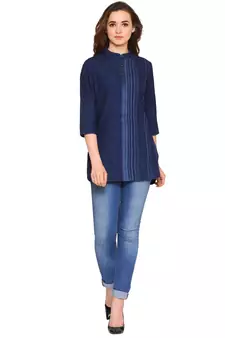 Navy-blue printed denim tunics