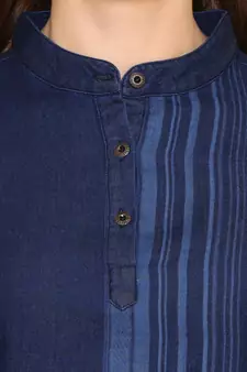 Navy-blue printed denim tunics
