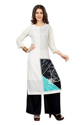 white Venika Creations Americian Crepe Digital Print Kurta 1