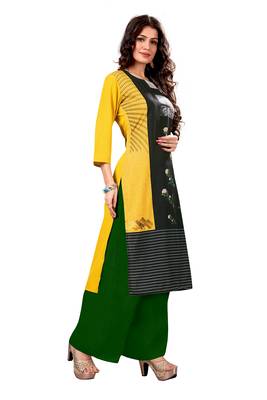 yellow Venika Creations Americian Crepe Digital Print Kurta 3