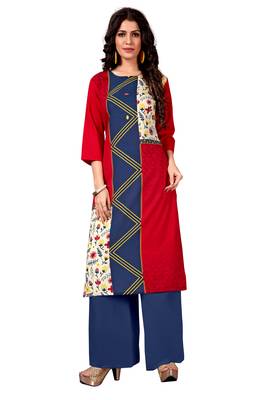 red Venika Creations Americian Crepe Digital Print Kurta 1
