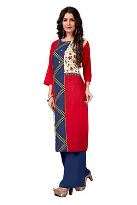red Venika Creations Americian Crepe Digital Print Kurta 3