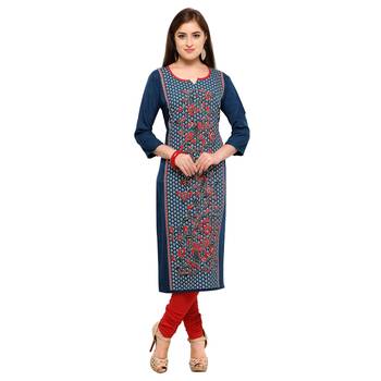navy-blue Venika Creations Americian Crepe Digital Print Kurta 1