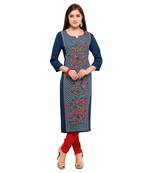 navy-blue Venika Creations Americian Crepe Digital Print Kurta