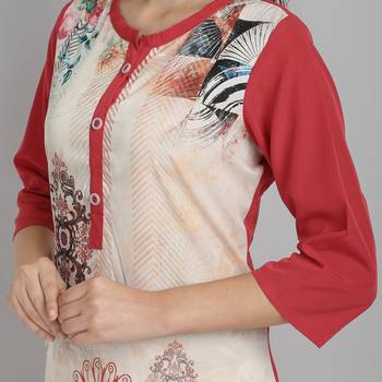 red Venika Creations Americian Crepe Digital Print Kurta 4