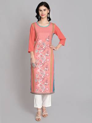 peach Venika Creations Americian Crepe Digital Print Kurta 1