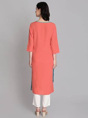 peach Venika Creations Americian Crepe Digital Print Kurta 2