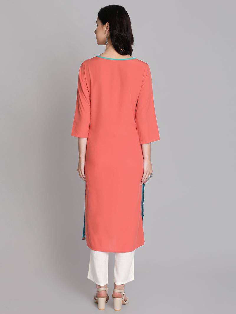 peach Venika Creations Americian Crepe Digital Print Kurta