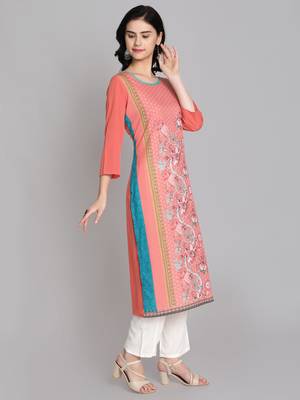 peach Venika Creations Americian Crepe Digital Print Kurta 3