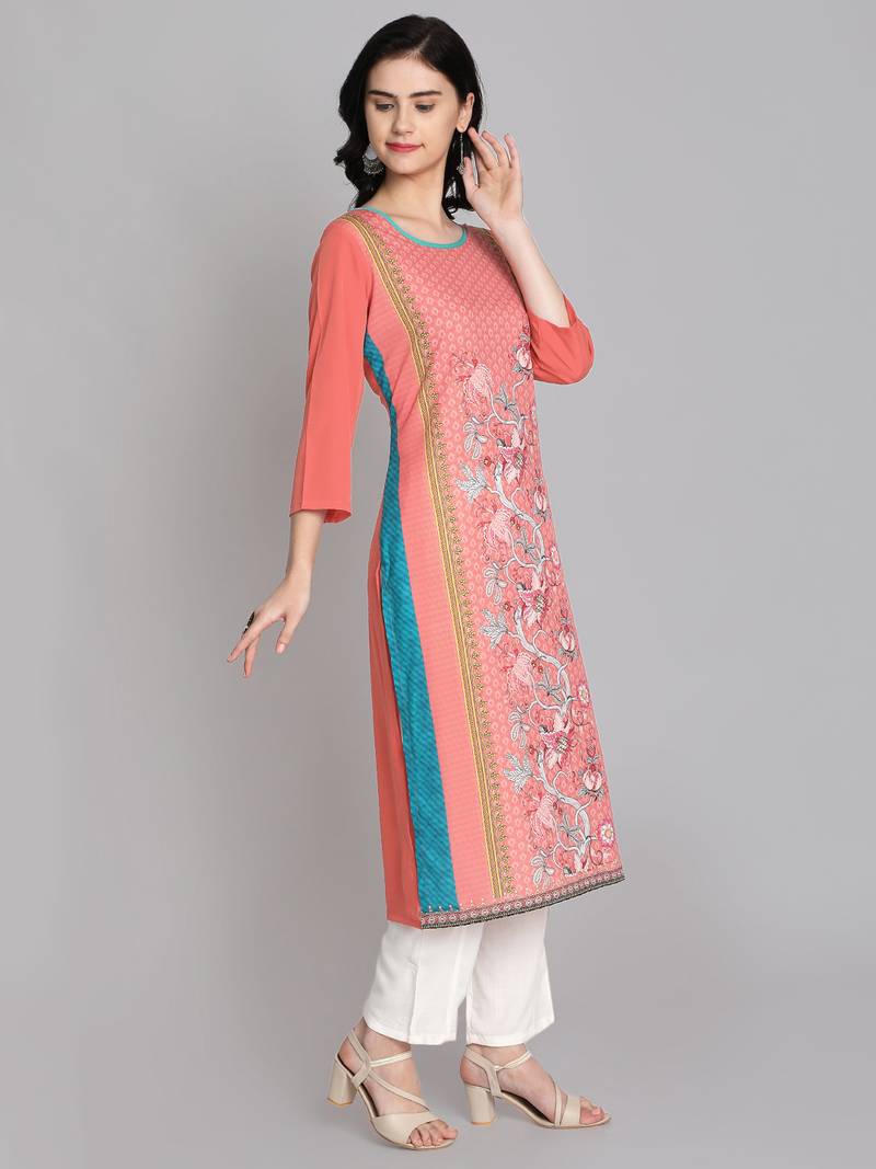 peach Venika Creations Americian Crepe Digital Print Kurta