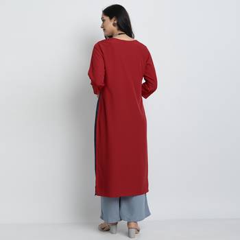 red Venika Creations Americian Crepe Digital Print Kurta 2